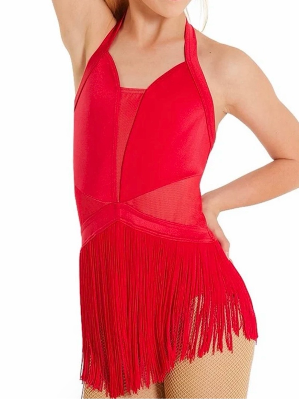 Weissman Balera Lustre Fringe Halter Dress Red Bedazzled Adult SA
